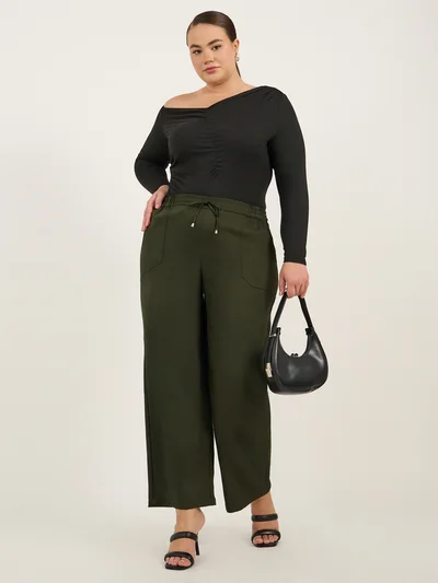Styli Plus Size Belted Straight Leg Tapered Pants