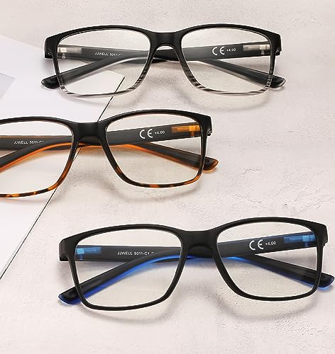 JJWELL 3 Pack Reading Glasses for Men Blue Light Blocking with Spring Hinge, Anti Eyestrain/Dryness/UV Large Wide Square Readers for Men, Two Tone Computer Reader Glasses Eyeglass(1.25 Strength) - Image 3