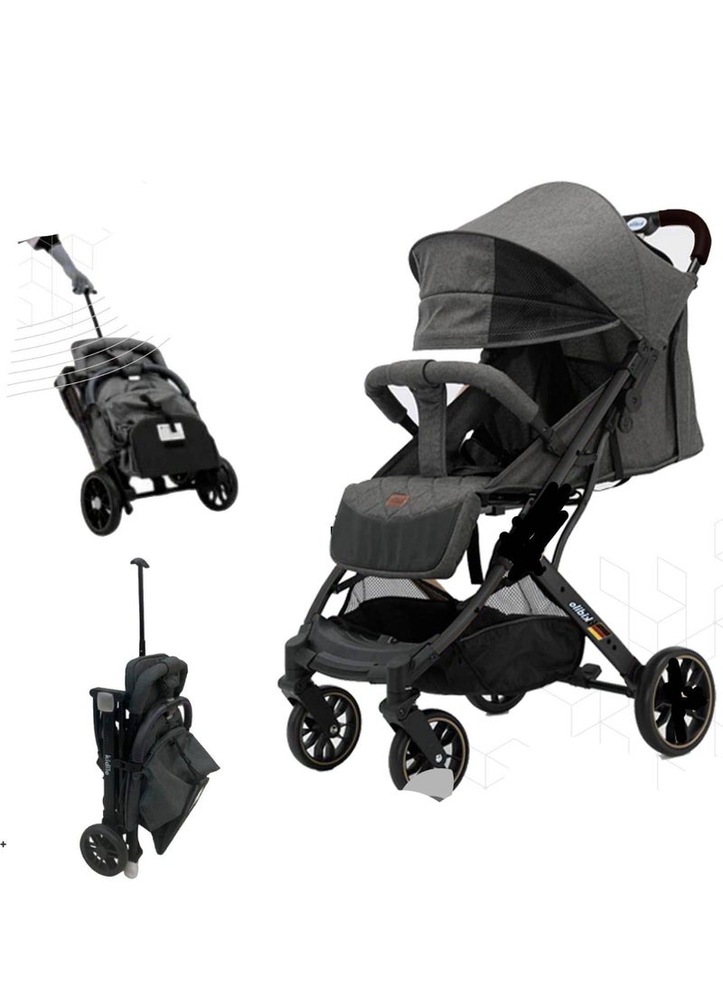 عربة أطفال خفيفة الوزن قابلة للطي مع سلة تخزين كبيرة، متعددة الأوضاع، قابلة للطي بيد واحدة، مريحة ومسطحة، رمادية - Image 1