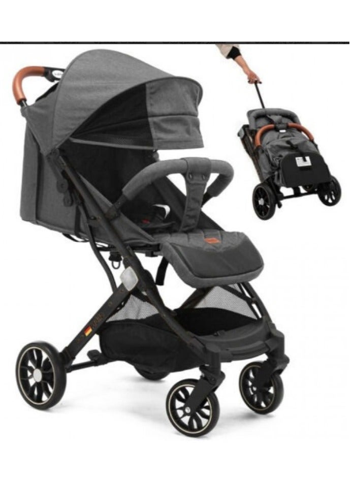 عربة أطفال خفيفة الوزن قابلة للطي مع سلة تخزين كبيرة، متعددة الأوضاع، قابلة للطي بيد واحدة، مريحة ومسطحة، رمادية - Image 2