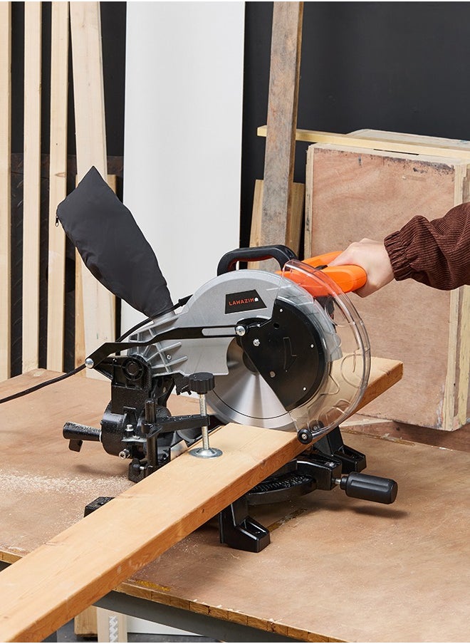 LAWAZIM - Miter Saw -1500W, 5000RPM- Single Bevel Sliding Compound Miter Saw with 255mm Sharp Blade, Tilting Head, Adjustable Cutting Angle, Dust Bag, Blade Guards, and Clamping Plate - For Cutting Wood - Image 1