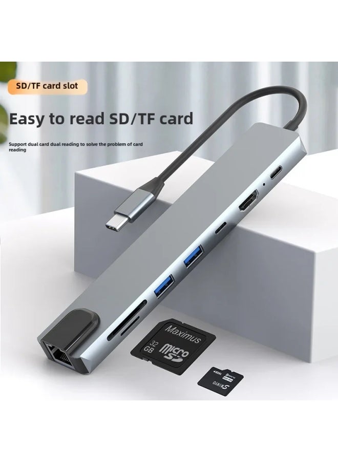 Multi-function Type-c Usb Hub Expansion Dock 8-in-1 Hdmi Extension Dock Multiple 3.0 Expander High-speed Data Transfer Design-Number Of Interfaces:5 In 1 [HDMI + USB3.0 + USB2.0 + PD + Net Port] Gray