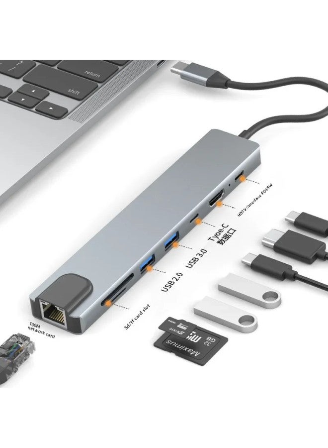 Multi-function Type-c Usb Hub Expansion Dock 8-in-1 Hdmi Extension Dock Multiple 3.0 Expander High-speed Data Transfer Design-Number Of Interfaces:5 In 1 [HDMI + USB3.0 + USB2.0 + PD + Net Port] Gray