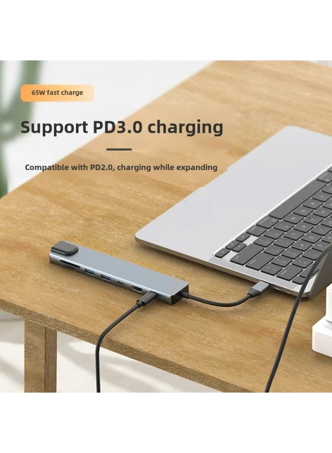 Multi-function Type-c Usb Hub Expansion Dock 8-in-1 Hdmi Extension Dock Multiple 3.0 Expander High-speed Data Transfer Design-Number Of Interfaces:5 In 1 [HDMI + USB3.0 + USB2.0 + PD + Net Port] Gray