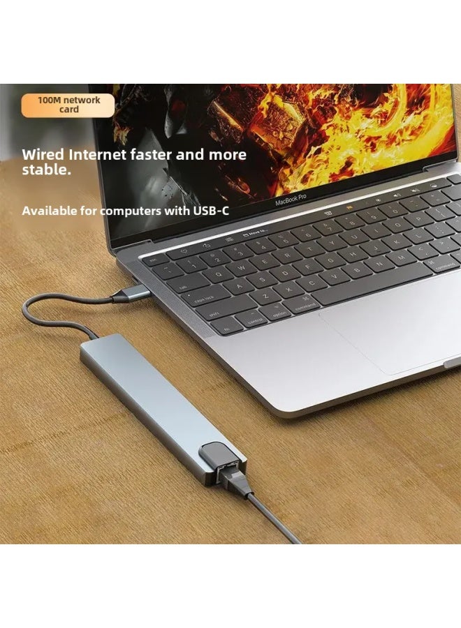 Multi-function Type-c Usb Hub Expansion Dock 8-in-1 Hdmi Extension Dock Multiple 3.0 Expander High-speed Data Transfer Design-Number Of Interfaces:5 In 1 [HDMI + USB3.0 + USB2.0 + PD + Net Port] Gray