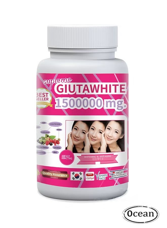 Ocean Supreme GlutaWhite Glutathione Skin Whitening Softgel Capsules, Fast Acting Whitening Skin Enhance Antioxidant, Remove Dark Spots & Acne Scars-Glutathione 1500000mg - 30 Capsules Dietary Supplement  - Image 1