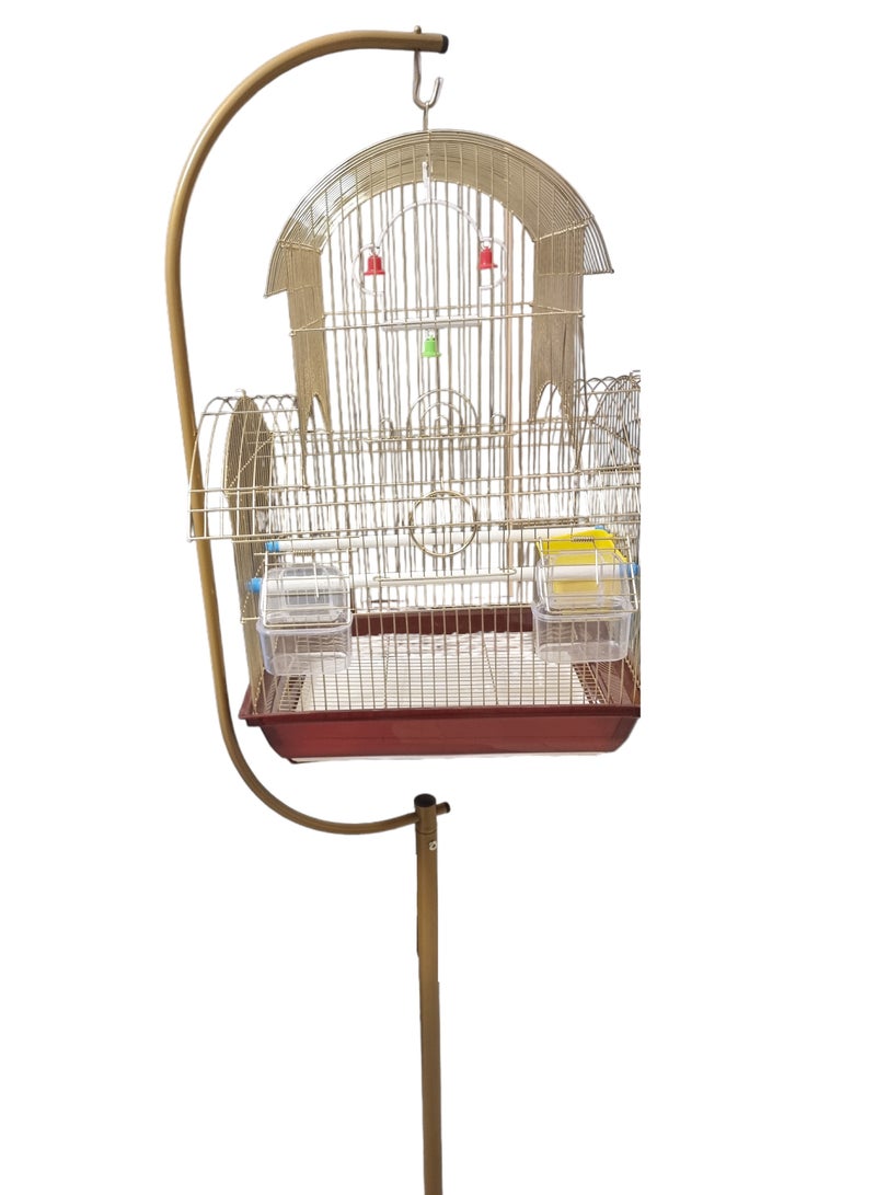 قفص طيور معدني مع حامل معلق وقاعدة مستديرة ذهبي - Image 2