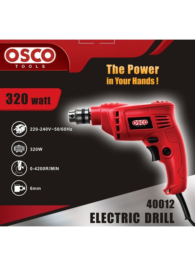 OSCO-TOOLS Osco 6mm 320W Electric Drill – Professional Compact Drill for Wood, Metal, and Plastic Drilling, Ideal for Home Maintenance and Workshop Applications - Image 2