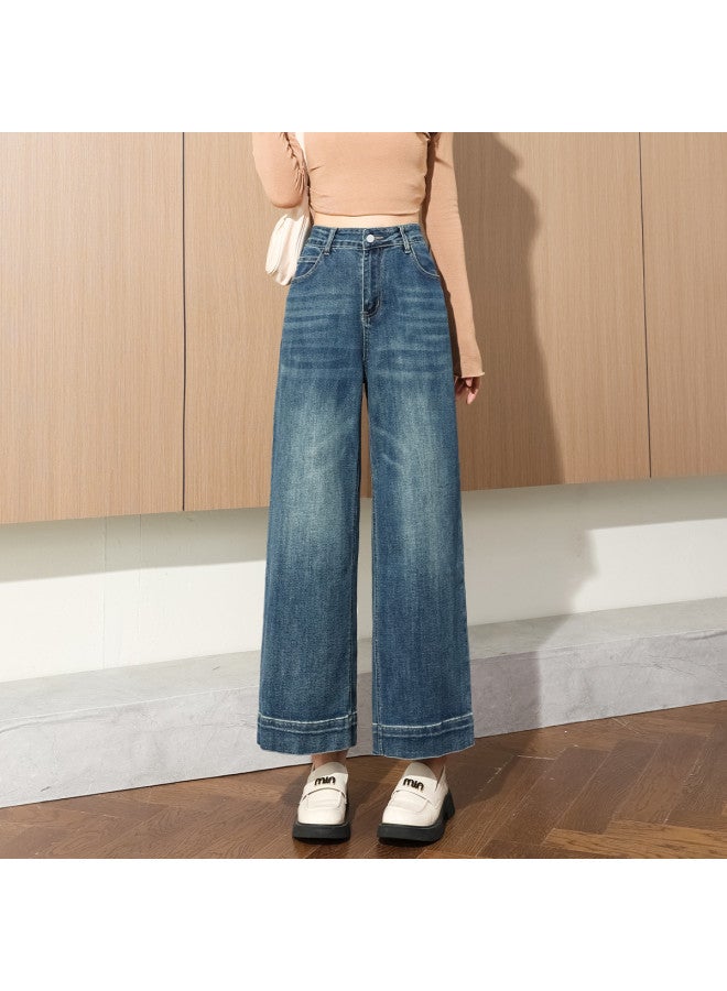 TonLion Loose Korean-Style Slimming Wide-Leg Pants For Autumn, Solid Color Simple Retro Versatile Jeans Ankle Pants For Petite Figures - Image 2
