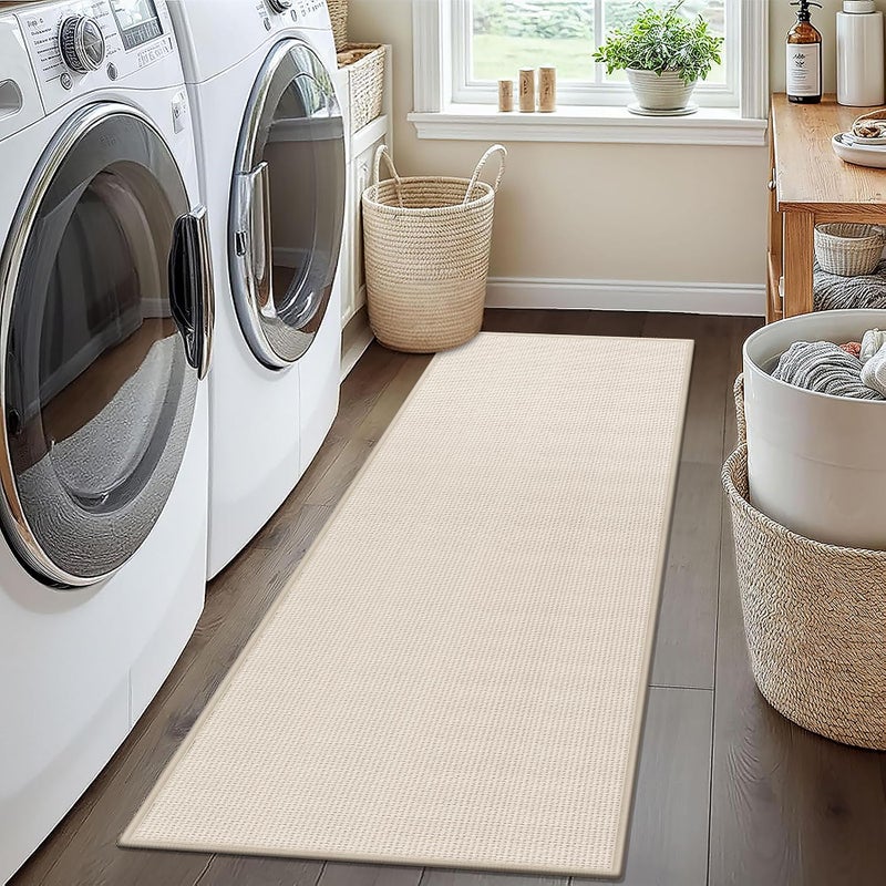 GOYLSER Braided Rug Runners for Hallways Non Slip Water Absorbent Mat for Kitchen Floor Beige Bathroom Rugs Non Skid Farmhouse 2x7 Runner Rug