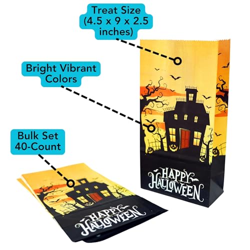 Iconikal Halloween Treat Paper Bags, 40-Pack 2 Designs Trick or Treat Party Favor Goodie Snack Sacks Candy, Popcorn, Gifts, Cookies - Image 3