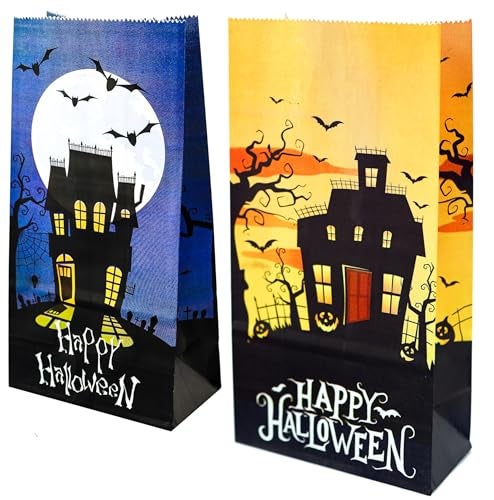 Iconikal Halloween Treat Paper Bags, 40-Pack 2 Designs Trick or Treat Party Favor Goodie Snack Sacks Candy, Popcorn, Gifts, Cookies - Image 1
