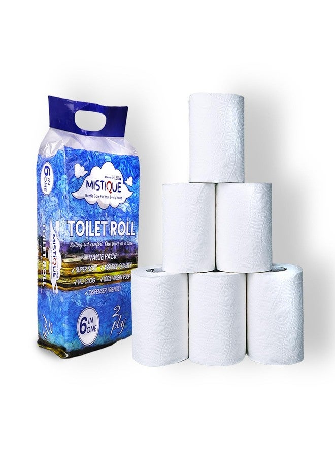 MISTIQUE 2 Ply 180 Pulls Toilet Paper Roll | 180 Pulls x 6 Rolls | Soft and Highly Absorbent | 100% Natural Virgin Pulp | Dispenser Friendly | Super Soft | Family Pack of 6 Rolls - Image 1