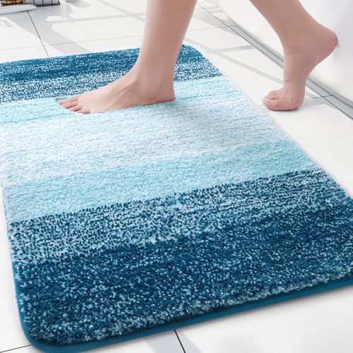 Arotive Microfiber Bathroom Rugs, Shaggy Soft and Absorbent Bath Rug, Non-Slip, Thick Plush Machine Washable Dry Bath Mats for Bathroom, Tub and Shower, 24x16, Peacock Blue, Rectangular - Image 1