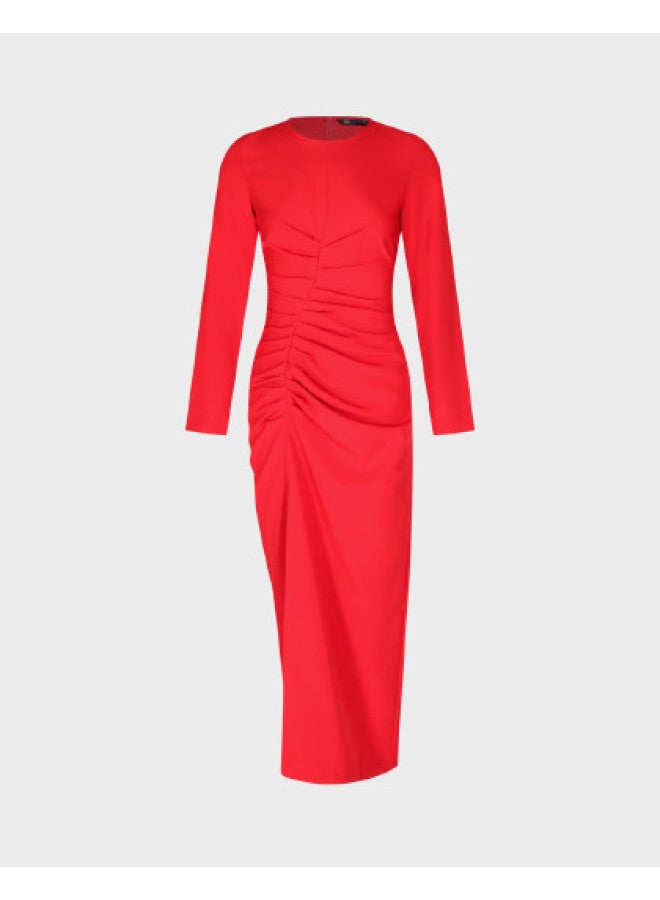 Zara Solid Color South Of France Romantic Business Elegant High-slit Zipper Round Neck Long Sleeve Waist-cinching Maxi Dress - Image 1