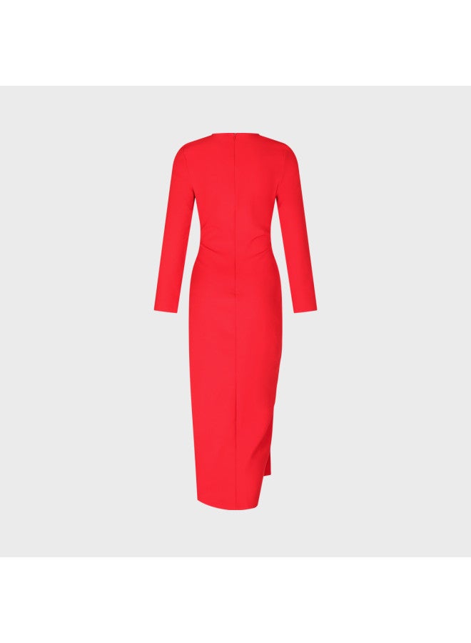 Zara Solid Color South Of France Romantic Business Elegant High-slit Zipper Round Neck Long Sleeve Waist-cinching Maxi Dress - Image 3