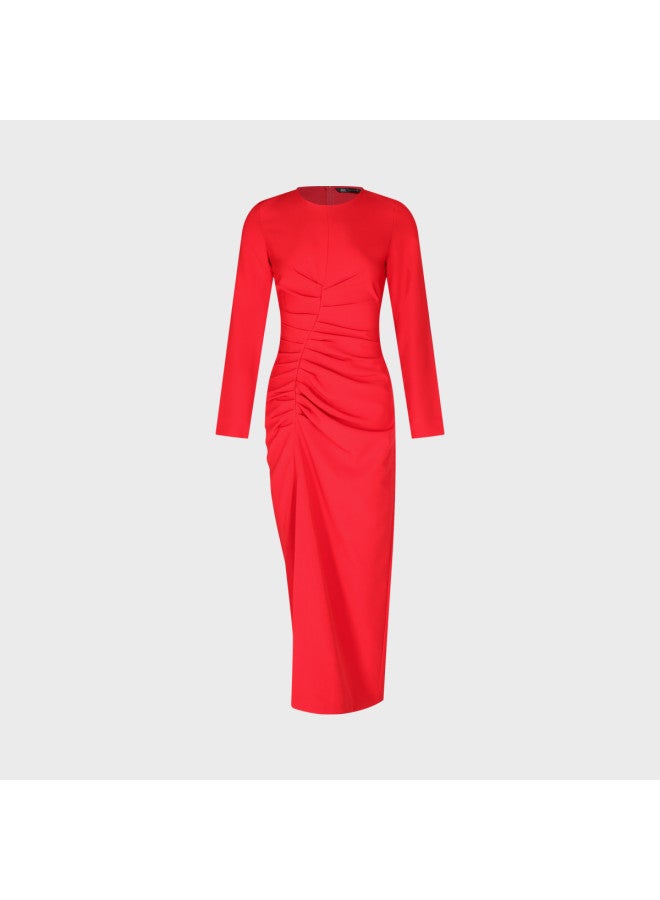 Zara Solid Color South Of France Romantic Business Elegant High-slit Zipper Round Neck Long Sleeve Waist-cinching Maxi Dress - Image 2
