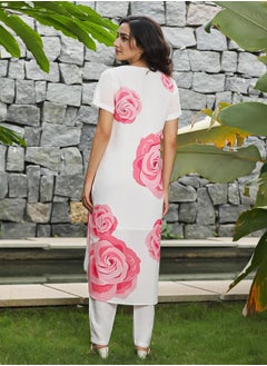  قصة Women's Rose Pink & Daisy White Chantilly Bloom Kurta Set  - Image 4