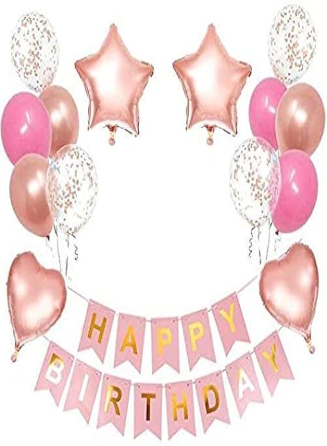 Secret Birthday Party Decoration Kit Happy Birthday Banner Confetti Balloons Foil Stars Love Balloon for Birthday Party Decorations Party Supplies(Pink)