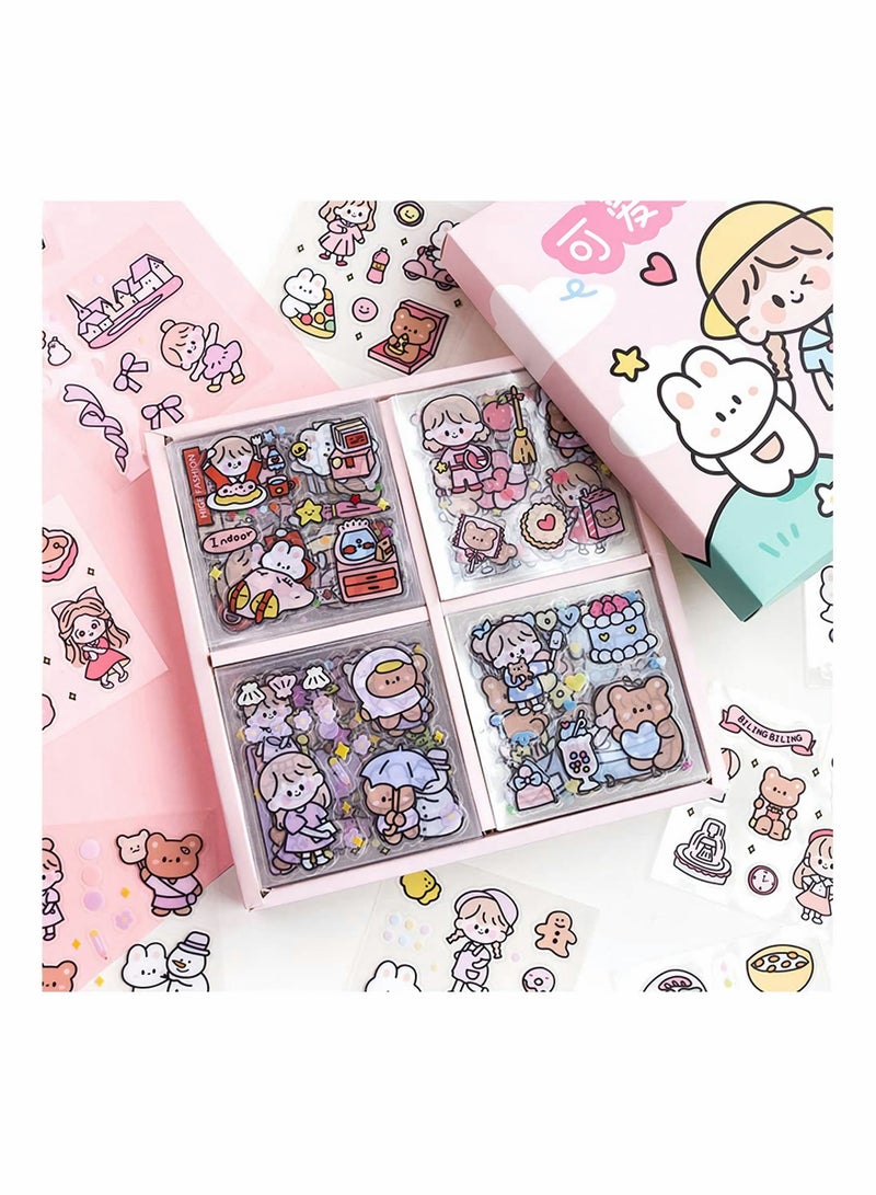 Stickers Set, 100 Sheets 600+ Small Pieces lovely PET Transparent Cartoon Character Animal Flower Decorative Scrapbook Sticker Decal for Diary, DIY Arts Crafts, Album, Planners, Calendars and Notebook - Image 1