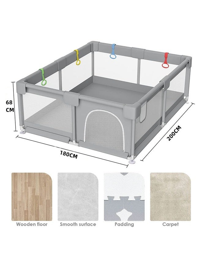 Denzoz - Baby Playpen 200 * 180cm Playpen for Toddlers with Door and Suction Cup Baby Safe Activity Center Large Playpen Baby Bumper Foam Playpen with Breathable Mesh Safe Playpen for Toddlers - Image 1