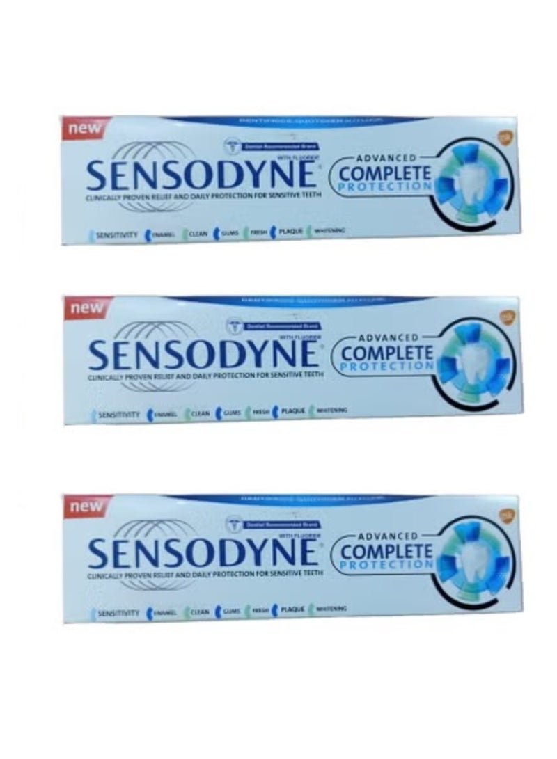 سنسوداين 3 قطع   من معجون اسنان المطور، حماية متكاملة، 75 مل، تخفيف الحساسية