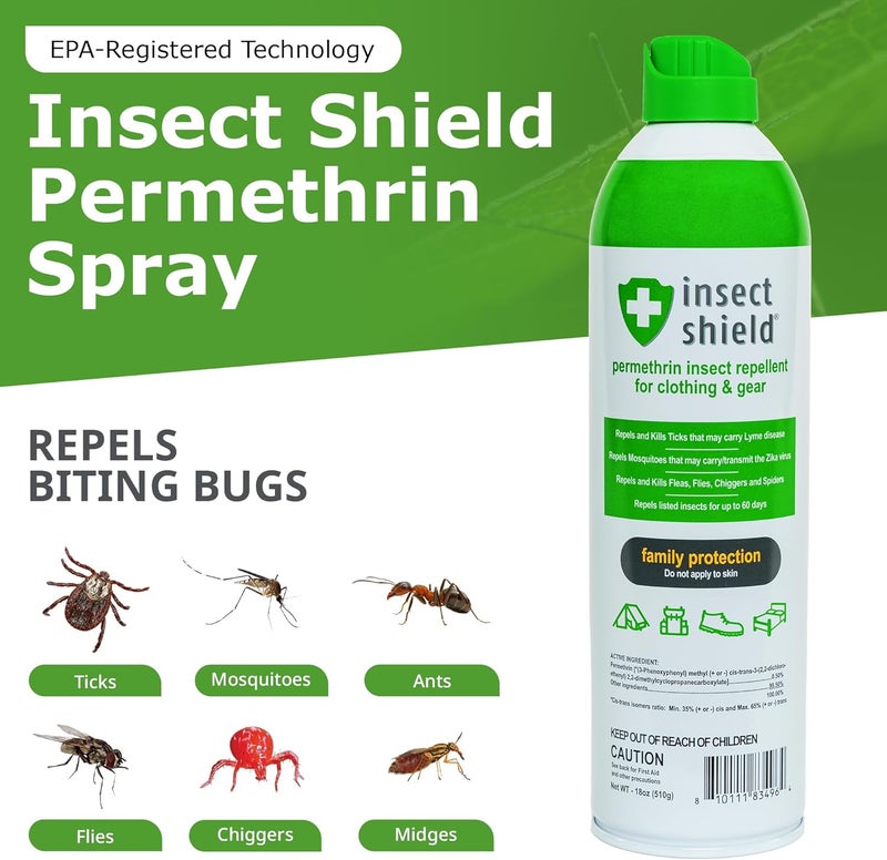 Insect Shield Premium Permethrin Spray - Tick, Flea, Fly, Mosquito, Chigger, Spider & Bed Bug Repellent for Clothing, Gear, Furniture, & Tents, Lasts up to 60 Days, Clear, 18 Oz Aerosol, Pack of 2 - Image 1