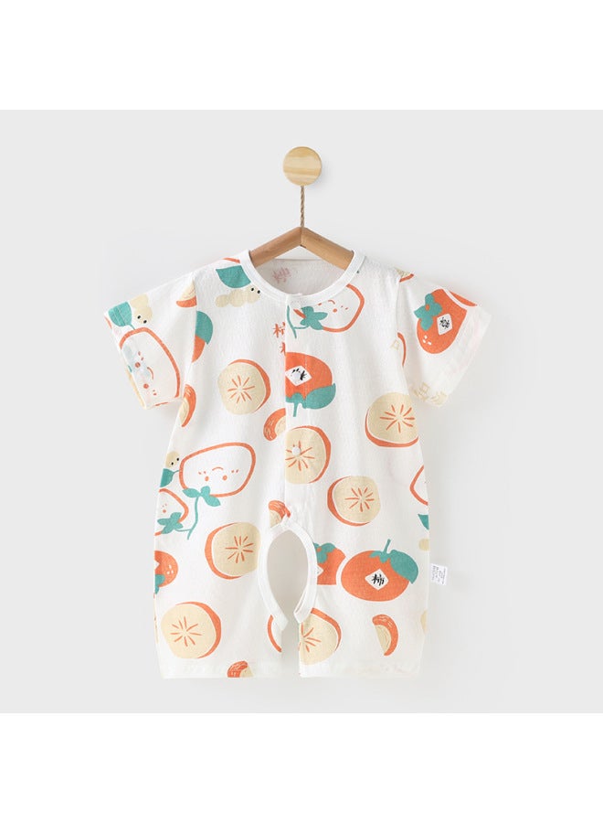 Baby's Short-sleeved Open Crotch Clothes Pure Cotton Summer Men's And Women's Thin Jumpsuit Infant's Mesh Breathable Climbing Suit