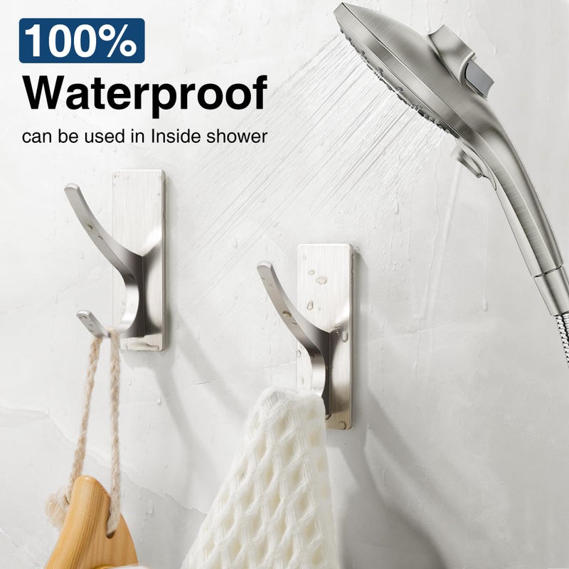 Josmimic Self Adhesive Towel Hooks: Extra Strong 13LB, Stainless Hook for Hanging Loofah, Towels, Coat, Bath Robe Bathroom Shower, Brushed Nickel, 4 Pack - Image 4