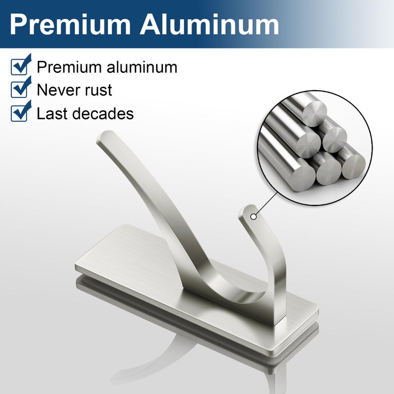 Josmimic Self Adhesive Towel Hooks: Extra Strong 13LB, Stainless Hook for Hanging Loofah, Towels, Coat, Bath Robe Bathroom Shower, Brushed Nickel, 4 Pack - Image 5