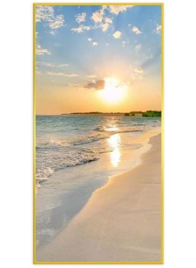 Bliss Vie BLISS VIE Natural minimalist landscape contemporary Luxury Style Wall Painting Wall Art for Bedroom Living Room, with Premium Crystal Porcelain Alluminium Alloy Frame (Sky Sea Sunset, 40x80 cm)  - Image 1