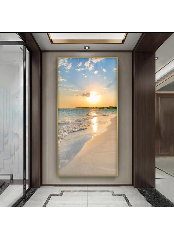 Bliss Vie BLISS VIE Natural minimalist landscape contemporary Luxury Style Wall Painting Wall Art for Bedroom Living Room, with Premium Crystal Porcelain Alluminium Alloy Frame (Sky Sea Sunset, 40x80 cm)  - Image 3