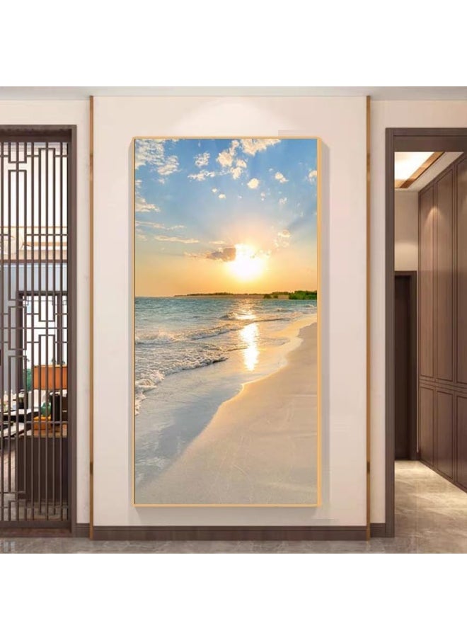 Bliss Vie BLISS VIE Natural minimalist landscape contemporary Luxury Style Wall Painting Wall Art for Bedroom Living Room, with Premium Crystal Porcelain Alluminium Alloy Frame (Sky Sea Sunset, 40x80 cm)  - Image 2