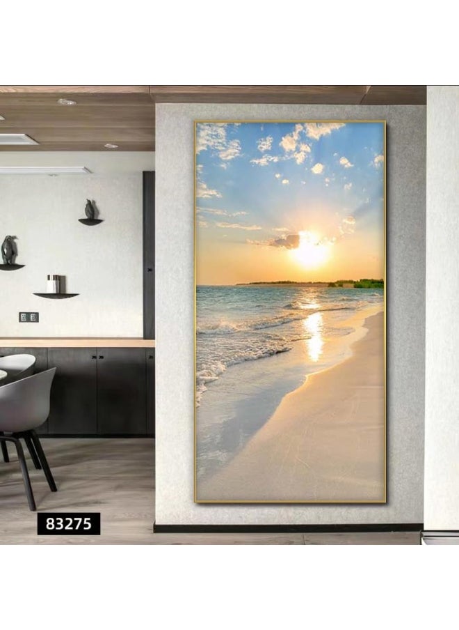 Bliss Vie BLISS VIE Natural minimalist landscape contemporary Luxury Style Wall Painting Wall Art for Bedroom Living Room, with Premium Crystal Porcelain Alluminium Alloy Frame (Sky Sea Sunset, 40x80 cm)  - Image 4