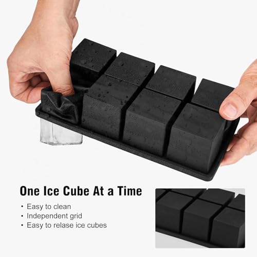 Samuelworld Large Silicone Ice Cube Tray Molds, 2-Pack, Big 2 Inch Cubes - Food Grade, Flexible, 8 Cavity Easy Release Slow Melting Ice for Whiskey, Cocktails, Gifts & Christmas - Black - Image 3