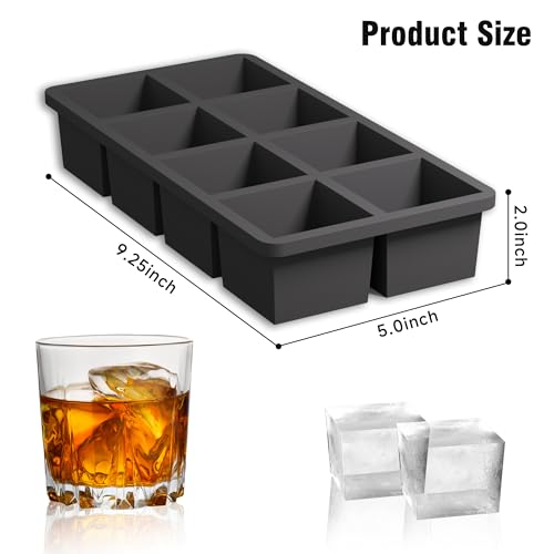 Samuelworld Large Silicone Ice Cube Tray Molds, 2-Pack, Big 2 Inch Cubes - Food Grade, Flexible, 8 Cavity Easy Release Slow Melting Ice for Whiskey, Cocktails, Gifts & Christmas - Black - Image 2