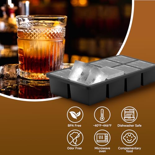 Samuelworld Large Silicone Ice Cube Tray Molds, 2-Pack, Big 2 Inch Cubes - Food Grade, Flexible, 8 Cavity Easy Release Slow Melting Ice for Whiskey, Cocktails, Gifts & Christmas - Black - Image 5