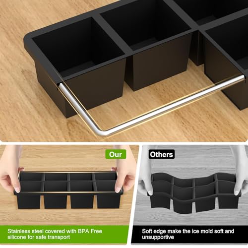 Samuelworld Large Silicone Ice Cube Tray Molds, 2-Pack, Big 2 Inch Cubes - Food Grade, Flexible, 8 Cavity Easy Release Slow Melting Ice for Whiskey, Cocktails, Gifts & Christmas - Black - Image 4