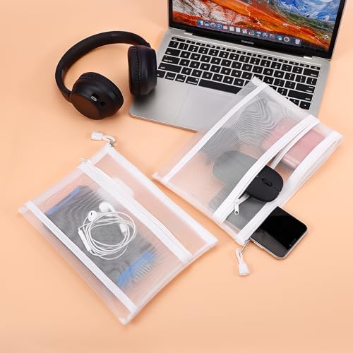 Sinzip 12 Pieces Zipper Nylon Mesh Pouch, Mesh Cosmetic Bags Makeup Bags Pencil Case, Multipurpose Travel Bags for Cosmetic School Office Supplies and Travel Accessories (2 Layers-White, A5) - Image 5