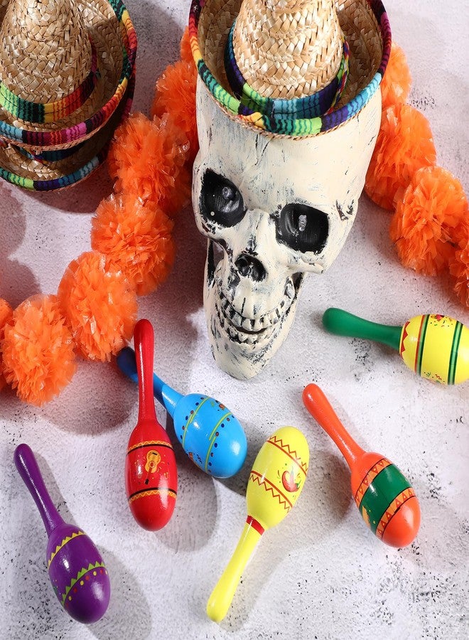 هونغداو المكسيكي فييستا خشبي ماراكاس سينكو دي مايو سومبريرو بيناتا تاكو جيتار الفلفل الحار الصبار الخشب ميني ماراكاس 6 تصاميم صانع الضوضاء لتفضلات حفلات العيد المكسيكي (12 قطعة) - Image 4