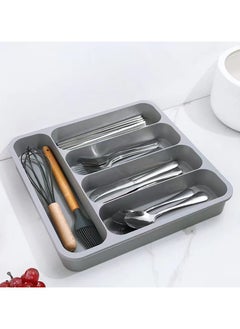 Beauenty Silverware Drawer Organizer, Expandable Kitchen Drawer Organizer for Flatware and Utensils, Adjustable Silverware Organizer Cutlery Tray for for Forks, Spoons, Knives, 6 Compartments(Grey)  - Image 5