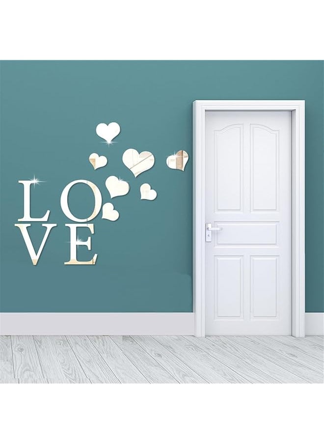 erorex Acrylic Wall Mirror Sticker Self Adhesive Love Sign Letters Mirror Wall Sticker 3D Mirror Decal For Wall Decoration Wall Decal Art For Living Room And Bedroom Wall Decor Silver  - Image 2