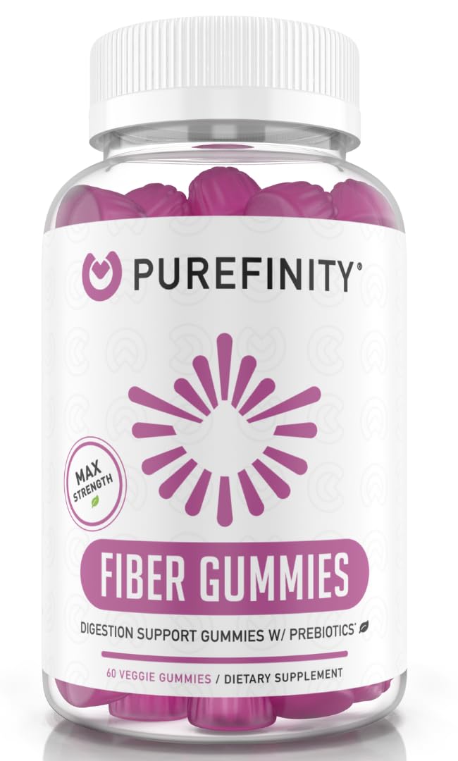 PUREFINITY Fiber Gummies for Adults with Inulin FOS from Chicory Root Sugar Free Prebiotic Supplement for Daily Digestion Constipation Support NonGMO Vegan 60 Count