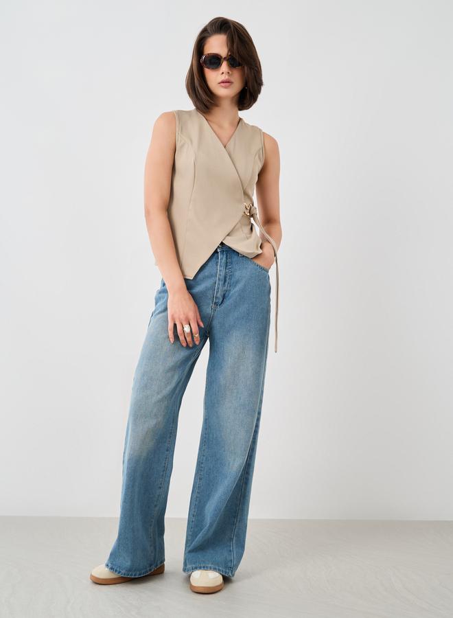 Take Two Take Two Solid Sleeveless Wrap Vest with Tie-Up Detail  - Image 2