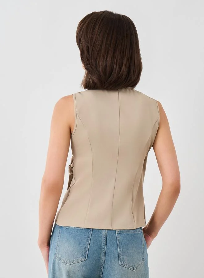 Take Two Take Two Solid Sleeveless Wrap Vest with Tie-Up Detail