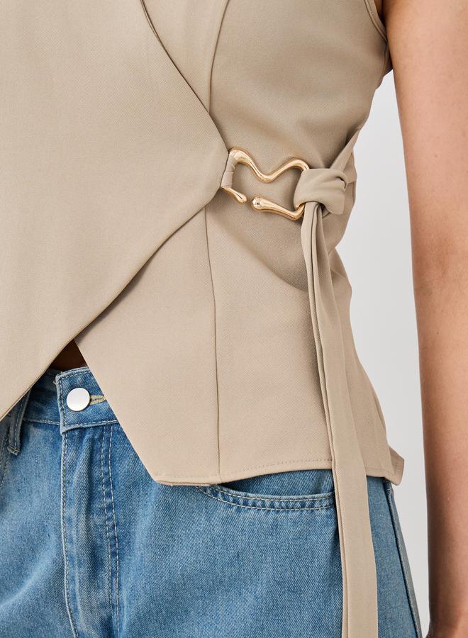 Take Two Take Two Solid Sleeveless Wrap Vest with Tie-Up Detail  - Image 4