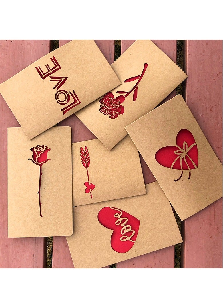 6 Different Designs of Kraft Paper Hollow Heart , Flower ,Greeting Card Valentine's Day Card ( Pack of 6pcs) - Image 1