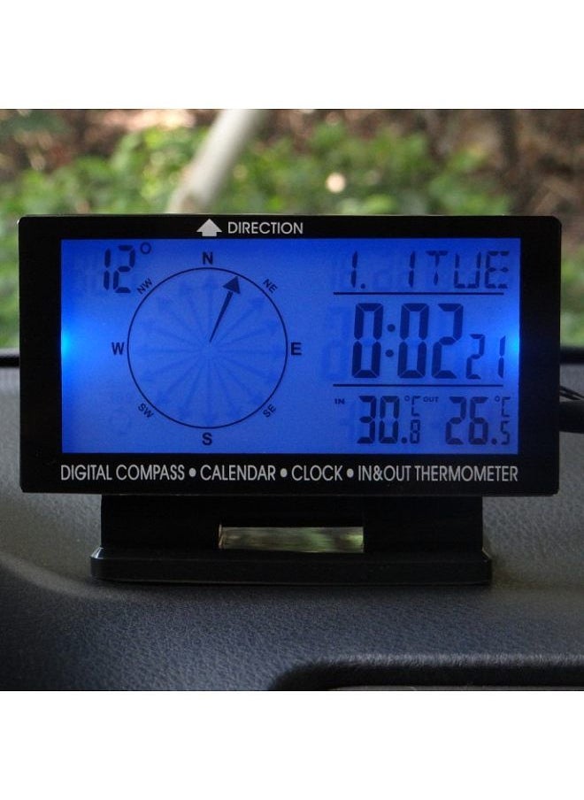Generic - LCD Digital Car Thermometer Multifunction Automobile Compass Gauge Vehicle Clock Calendar Week Indoor & Outdoor Temperature Meter with Backlight - Image 1