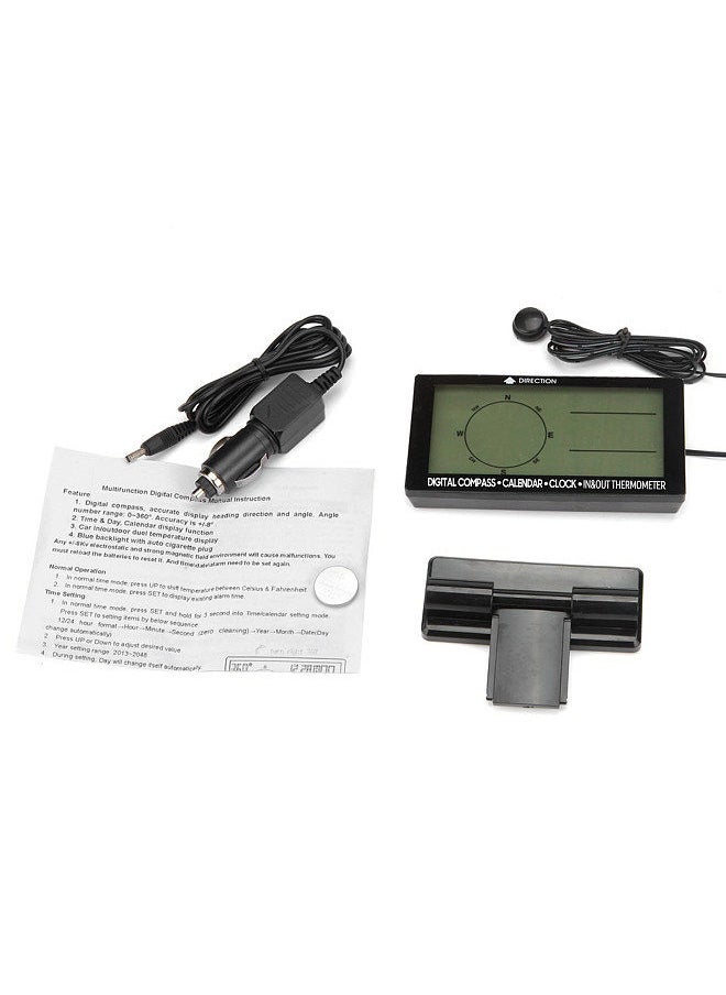 Generic - LCD Digital Car Thermometer Multifunction Automobile Compass Gauge Vehicle Clock Calendar Week Indoor & Outdoor Temperature Meter with Backlight - Image 1