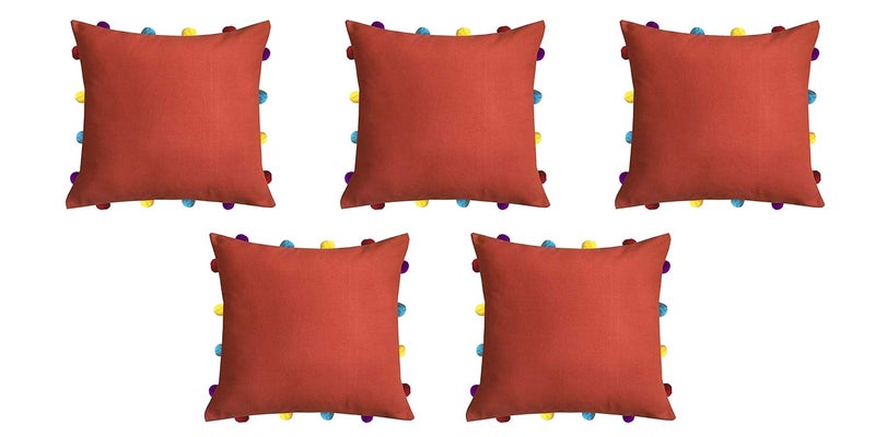Lushomes Cushion Cover 14x14 Boho Cushion Covers Sofa Pillow Cover Cushion Covers with Tassels Cushion Cover with pom pom 14x14 Inches Set of 5Red - Image 1